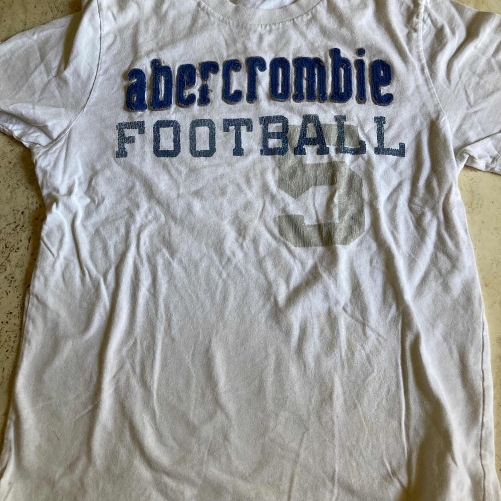 Abercrombie Boy’s Large White‎ Cotton Football Graphic Short Sleeve T-Shirt